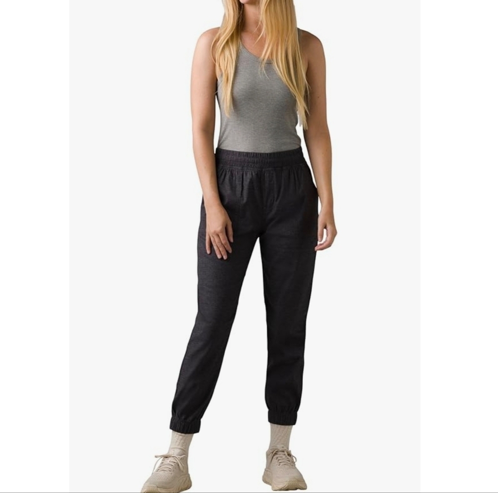Prana Mantra Jogger Hemp Blend Coal Gray Elastic Waist Pockets Hiking Travel